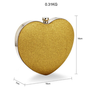 Clutch De Seară Gold Glitter Inimioară Cu Lănțișor Detasabil - Vevolio